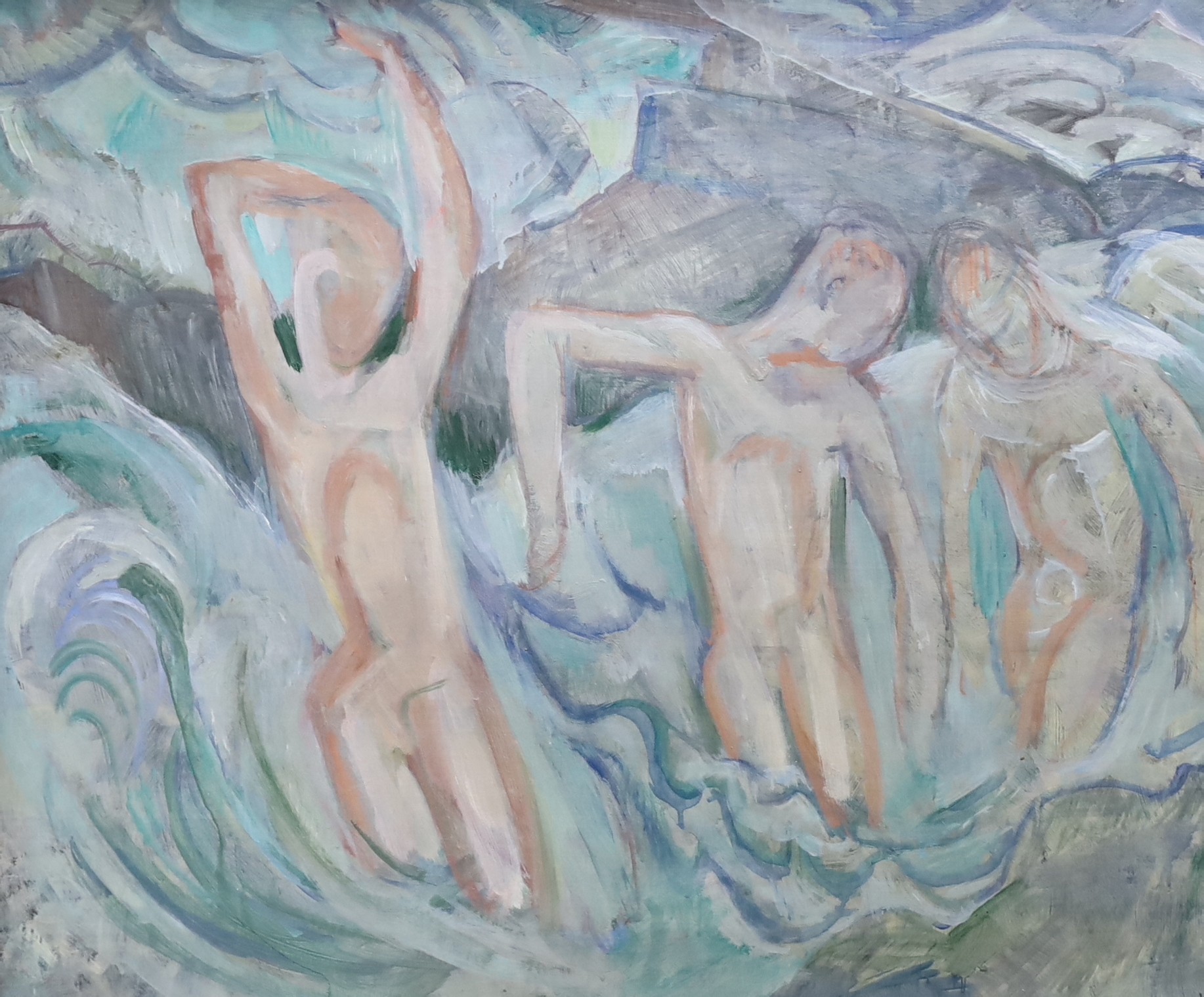 Elsie Marion Henderson (1880-1967), oil on canvas, ‘The Bathers’, Studio stamp, 63 x 75cm